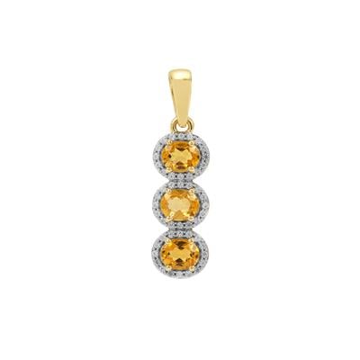 Nigerian Yellow Tourmaline Pendant with White Zircon in 9K Gold 1.25cts