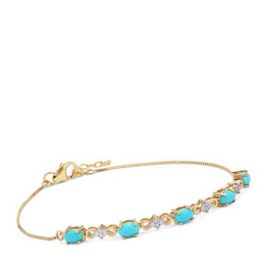 Sleeping Beauty Turquoise Bracelet with White Zircon in 9K Gold 1.20cts