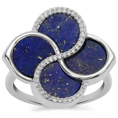 Sar-i-Sang Lapis Lazuli Ring with White Zircon in Sterling Silver 4.10cts