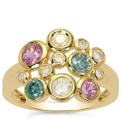 Blue Lagoon, White Diamond Ring with Pink Sapphire in 9K Gold 1.20cts