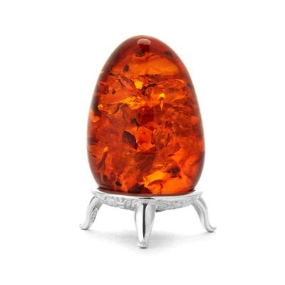 Baltic Cognac Amber (19x29mm) Gemstone Egg with Sterling Silver Stand