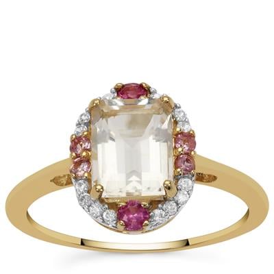 Hyalite, Pink Sapphire Ring with White Zircon in 9K Gold 1.55cts