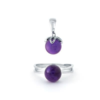 Zambian Amethyst Set Ring and Pendant  in Sterling Silver 4cts