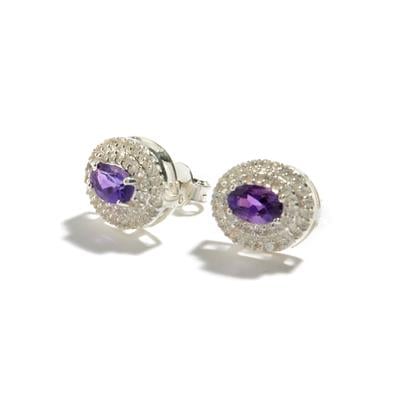 Tanzanian Amethyst Oval Earrings White Zircon With Double Halo  1.45cts