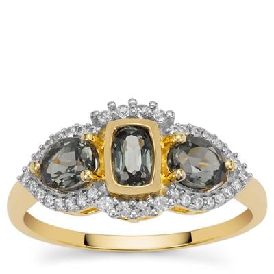 Burmese Blue Spinel Ring with White Zircon in 9K Gold 1.55cts