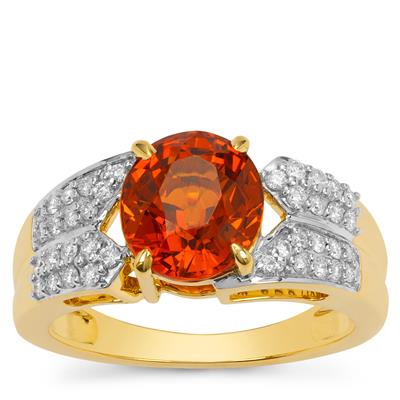 Spessartite Garnet Ring with Diamonds in 18K Gold 4.03cts