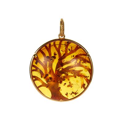 Baltic Cognac Amber Tree of Life Pendant in Gold Tone Sterling Silver (44mm)