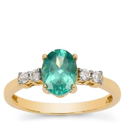 Green Apatite Ring with White Zircon in 9K Gold 1.50cts