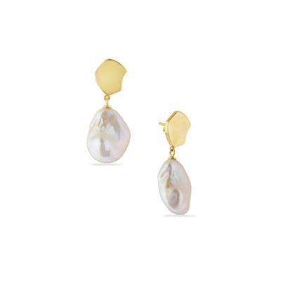 Baroque Fireball Freshwater Cultured Pearl Earrings in Gold Plated Sterling Silver (14x19mm)