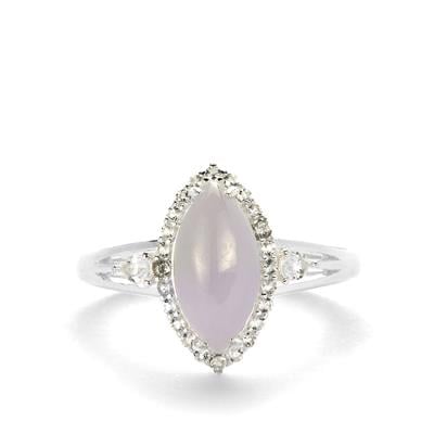 Type A Lavender Jadeite Ring with White Topaz in Sterling Silver 2.79cts