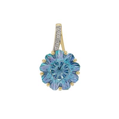 Lehrer Nine Pointed Star Rio Aqua Topaz Pendant with White Zircon in 9K Gold 8.70cts
