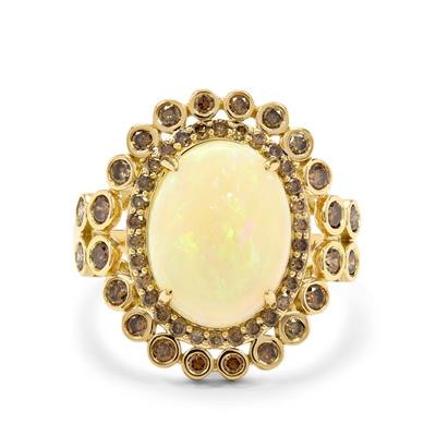 Coober Pedy Opal Ring with Argyle Cognac Diamonds in 18K Gold 3.67cts