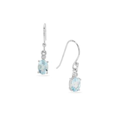 Sky Blue Topaz Earrings with Diamond in Sterling Silver 1.85cts