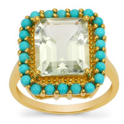 Prasiolite Amethyst Ring with Sleeping Beauty Turquoise in Gold Plated Sterling Silver 5.65cts 