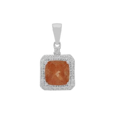 Imperial Mongolian Andesine Pendant with White Zircon in Sterling Silver 3.35cts