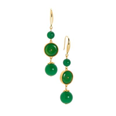Green Agate Earrings  in Gold Tone Sterling Silver 14cts