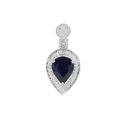 Madagascan Blue Sapphire Pendant with White Zircon in Sterling Silver 2.15cts