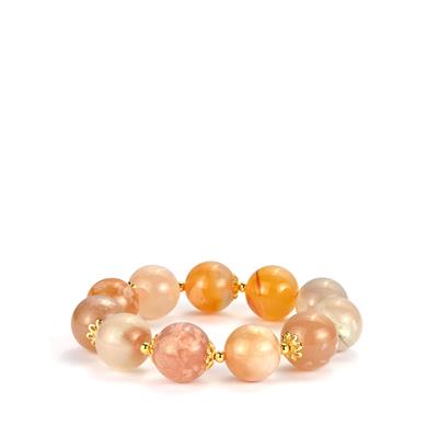 Sakura Agate Stretchable Bracelet in Gold Tone Sterling Silver 260cts