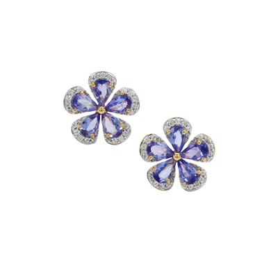 AA Tanzanite Earrings with White Zircon in 9K Gold 2.25cts