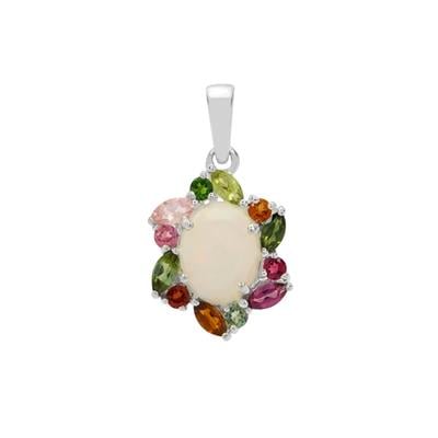 Ethiopian Opal Pendant with Multi-Colour Tourmaline in Sterling Silver 2.70cts