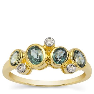 Natural Green Sapphire Ring with White Zircon in 9K Gold 1.20cts