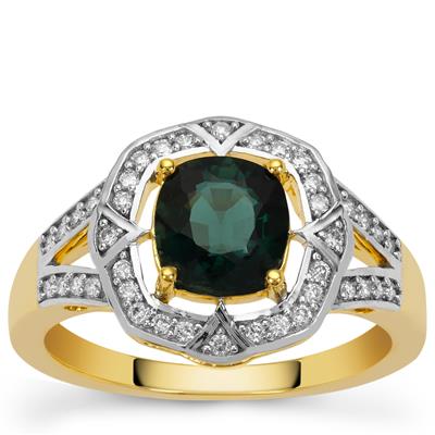 Grandidierite Ring with Diamond in 18K Gold 1.45cts