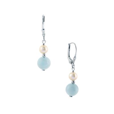 Aquamarine Earrings with Freshwater Cultured Pearl in Sterling Silver 