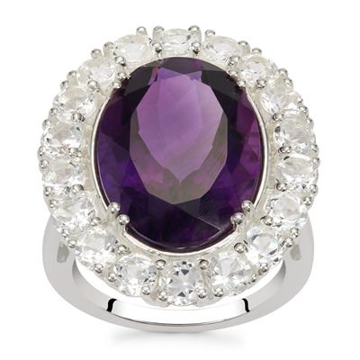 Amethyst Ring with White Topaz in Sterling Silver 14.55cts