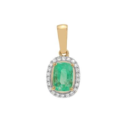 Colombian Emerald Pendant with White Zircon in 9K Gold 1.25cts (F)