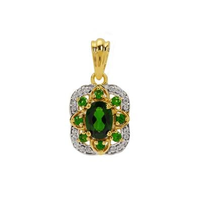 Chrome Diopside Pendant with White Zircon in Gold Plated Sterling Silver 1.25cts