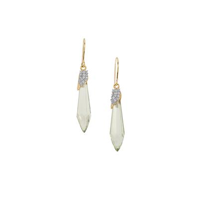 Wobito Briolette Cut Prasiolite Earrings with White Zircon in 9K Gold 8.75cts