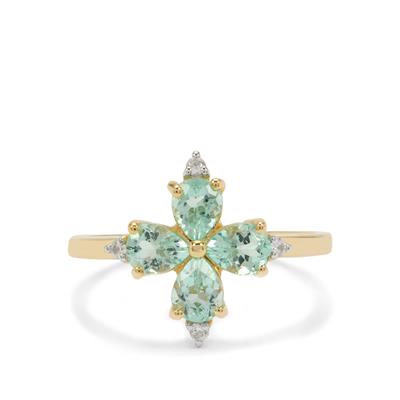 Nigerian Emerald Ring with White Zircon in 9K Gold 1ct
