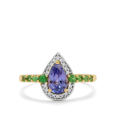 AA Tanzanite, Tsavorite Garnet & White Zircon 9K Gold Ring ATGW 1.30cts ...