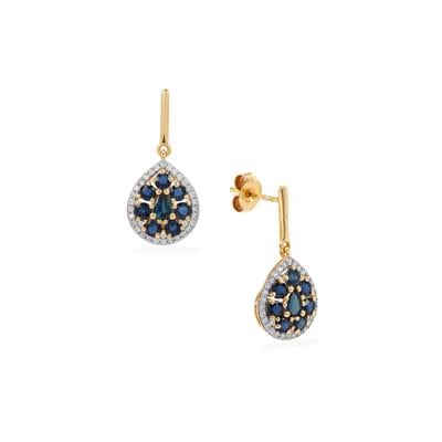 Natural Royal Blue Sapphire Earrings with White Zircon in 9K Gold 2.70cts