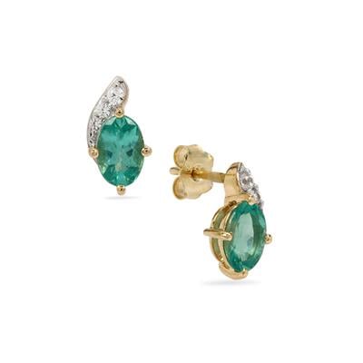 Green Apatite Earrings with White Zircon in 9K Gold 1ct
