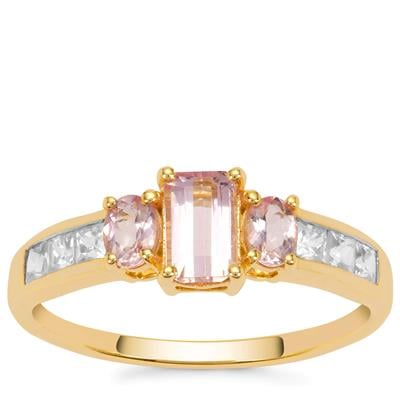 Imperial Pink Topaz Ring with White Zircon in 9K Gold 1.55cts