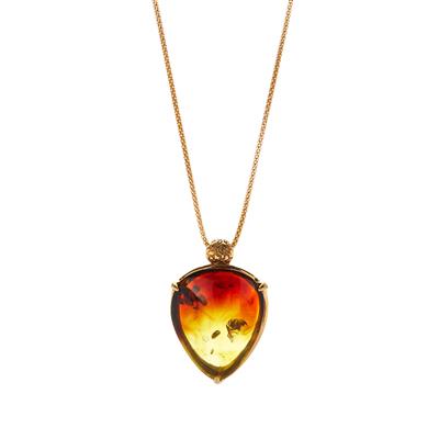 Baltic Ombre Amber Slider Necklace in Gold Tone Sterling Silver (31 x 26mm)