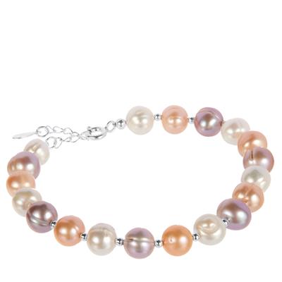Multi-Coloured Freshwater Cultured Pearl Sterling Silver Bracelet (7 x 8mm)