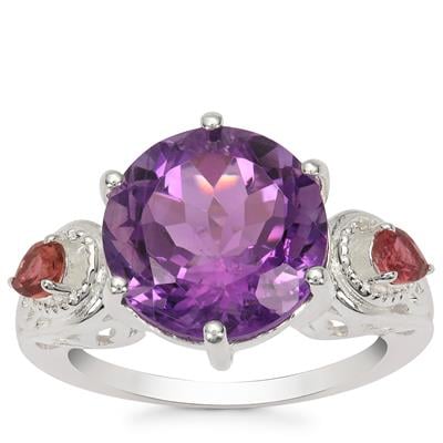 Tanzanian Amethyst Ring with Oyo Pink Tourmaline in Sterling Silver 7.35cts