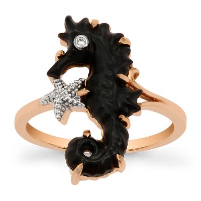 Black Onyx Ring with Diamond in 9K Rose Gold 2cts