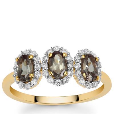 East African Colour Change Garnet Ring with White Zircon in 9K Gold 1.35cts