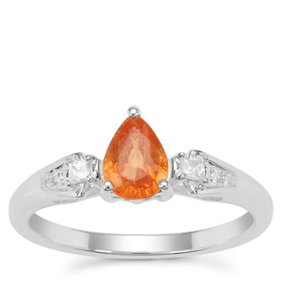 Mandarin Garnet Ring with White Zircon in Sterling Silver 1.02cts