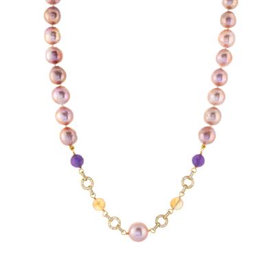 Purple Freshwater Pearl Statement Necklace By Suzie Menham Approx 9-12mm, 18 Inches