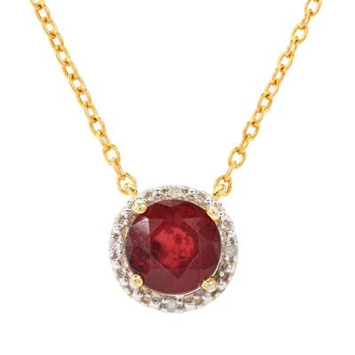 Malagasy Ruby Pendant Necklace with Diamonds in Gold Plated Sterling Silver 3.50cts