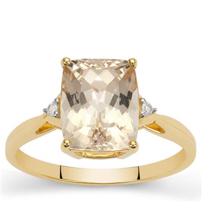 Champagne Danburite Ring with White Zircon in 9K Gold 3cts
