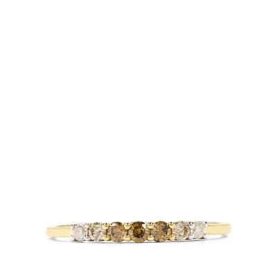 White, Champagne & Golden Ivory Diamond Ring in 9K Gold 0.25ct
