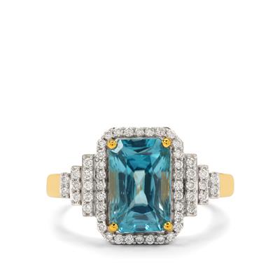 Ratanakiri Blue Zircon Ring with Diamonds in 18K Gold 4.36cts