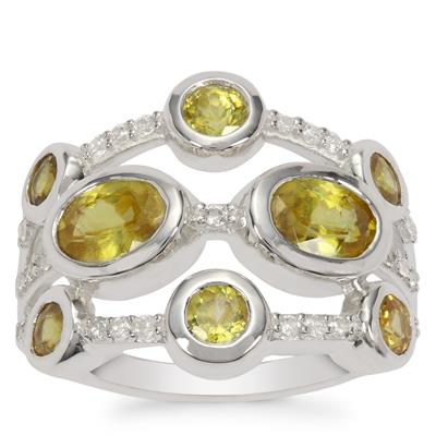 Ambilobe Sphene Ring with White Zircon in Sterling Silver 3cts
