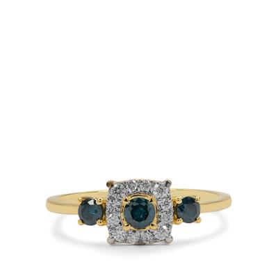 Blue Diamonds Ring with White Diamonds in 9K Gold 0.53cts