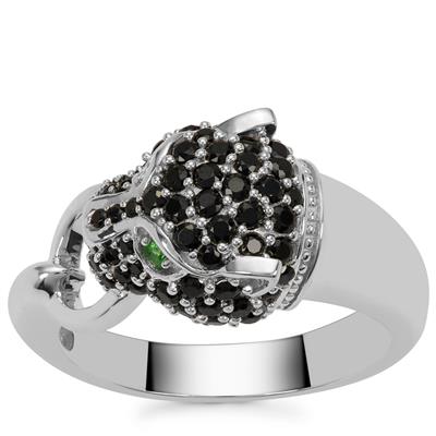 Tsavorite Garnet Ring with Black Spinel in Sterling Silver 0.95ct